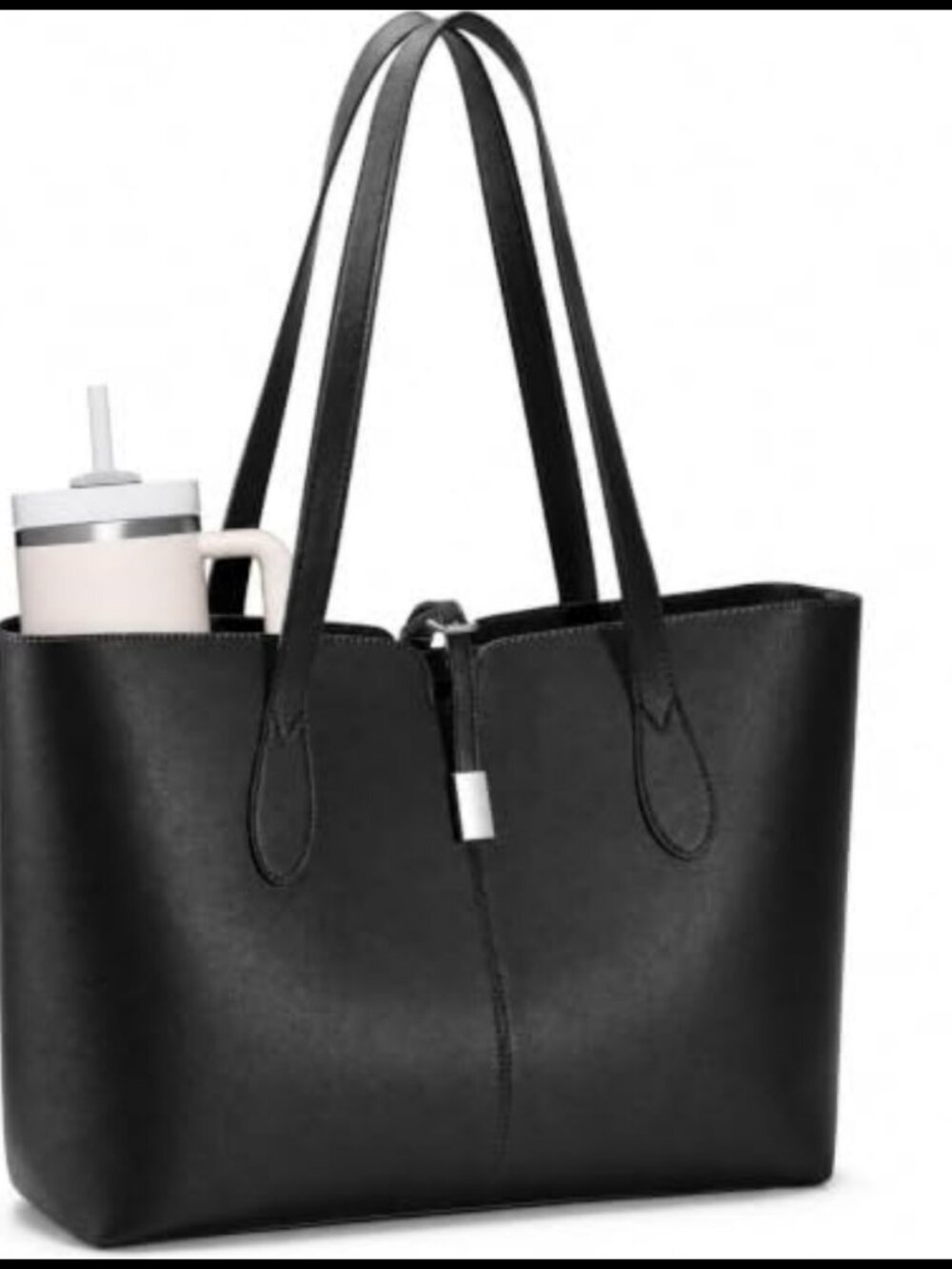 Vegan Leather Tote with Laptop Sleeve, Fits 15.6"